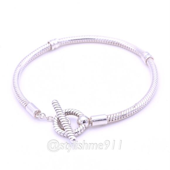 Authentic PANDORA T-Bar Snake Chain Bracelet - 599082C00 - Picture 1 of 9